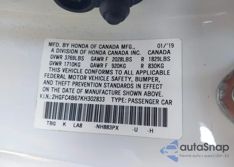 2019 Honda Civic Lx from USA, damaged, VIN 2HGFC4B67KH302833